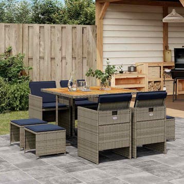 vidaXL 9-delige tuinset met kussens, grijs polyrotan, Verzenden, Tuinset