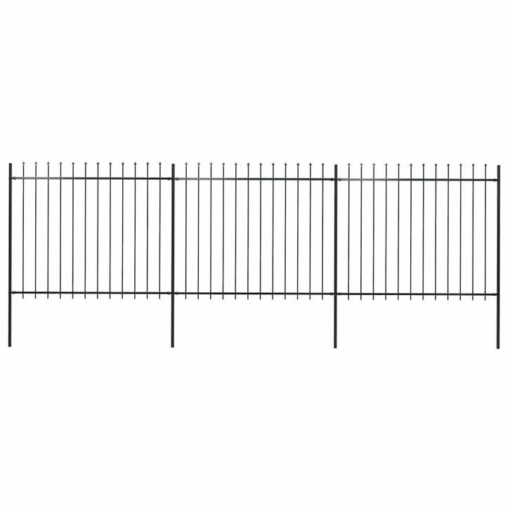 vidaXL Tuinhek met speerpunt staal 537x150 cm zwart, Tuin en Terras, Tuinhekken en Hekwerk, Nieuw, Verzenden