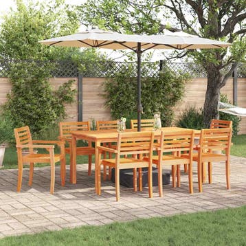 vidaXL Tuin Eettafel Set 9 pcs Bruin Massief Acacia Hout, Verzenden, Nieuw