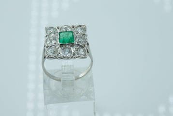 Ring - 18 karaat Witgoud Smaragd - Diamant, Nieuw