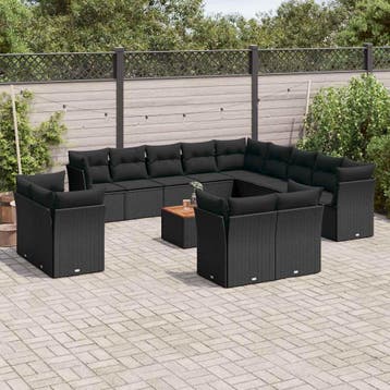 vidaXL 14-delige Loungeset met kussens poly rattan zwart, Verzenden, Loungeset
