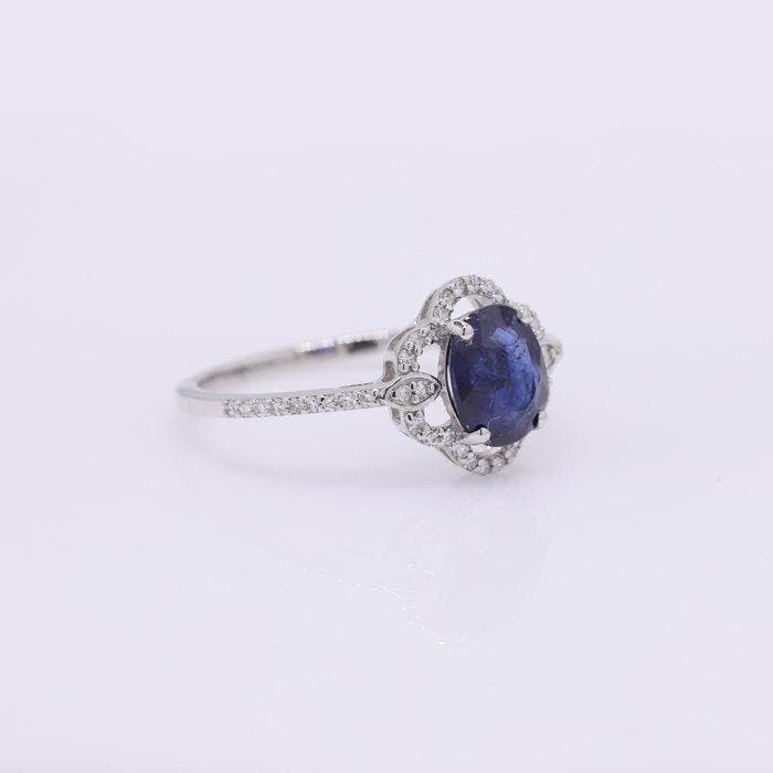 Zonder minimumprijs - Ring Platina - 1.67ct. tw. Saffier -, Handtassen en Accessoires, Ringen