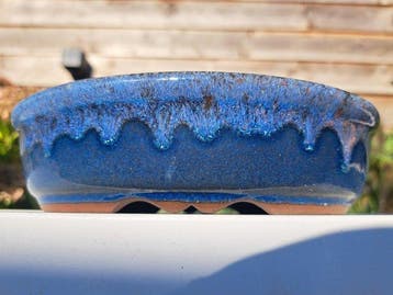Yixing Bonsai schaal - 18x14x4,5cm - blauw geglazuurd -