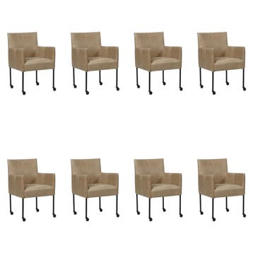 Set van 8 Leren eetkamerstoelen Desire - Vintage Taupe, Huis en Inrichting, Stoelen, Ophalen of Verzenden, Nieuw, Leer, Eén