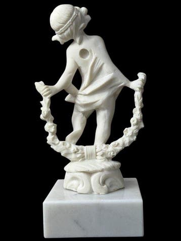 Beeldje - Fanciulla con ghirlanda di fiori - Albastpoeder,, Antiek en Kunst