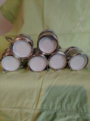 Service à café (6) - Argent 800 - Porcelaine ANCAP 13/118, Antiquités & Art