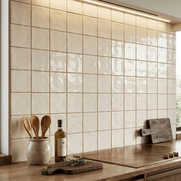 Wandtegel Equipe Handvorm Ritmo Pearl Creme Glans 10x10, Nieuw, Minder dan 20 cm, 10 m² of meer, Wandtegels