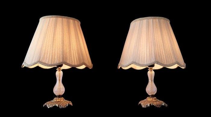 Tafellamp (2) - brons, kristal, stof, Antiek en Kunst, Curiosa en Brocante