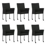 Set van 6 Leren eetkamerstoelen Comfort met wieltjes en, Ophalen of Verzenden, Nieuw, Leer, Eén