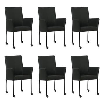 Set van 6 Leren eetkamerstoelen Comfort met wieltjes en, Huis en Inrichting, Ophalen of Verzenden, Nieuw, Leer, Eén
