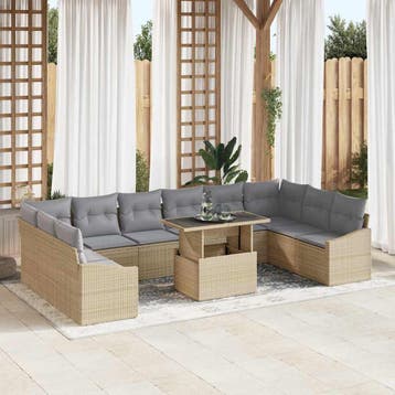vidaXL Tuinbank Set 11 st Beige en Lichtgrijs, Verzenden, Nieuw