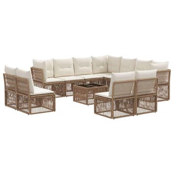 vidaXL Tuinbank Set 12 pcs Beige poly rattan, Verzenden