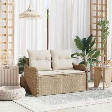 vidaXL Tuin Sofa met kussen Beige 121 x 62 x 69cm poly, Verzenden, Nieuw
