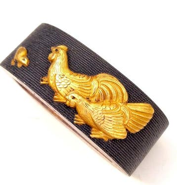 Fuchi - Rooster Design Fuchi Kashira and Menuki Signed