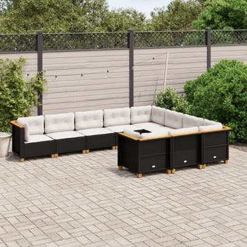 vidaXL 10-delige Loungeset met kussens poly rattan zwart, Verzenden, Loungeset