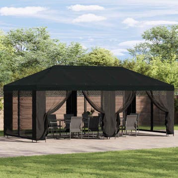 vidaXL Tuin gazebo met zijwanden 6 x 3 m Zwart Polyester en, Verzenden
