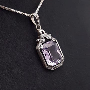 Zilver, Art Deco, Amethist(Getest) - Ketting met hanger, Antiek en Kunst