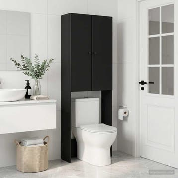 vidaXL Toiletkast BREDA Zwart 66 x 25,5 x 190 cm Bewerkt, Verzenden, Nieuw