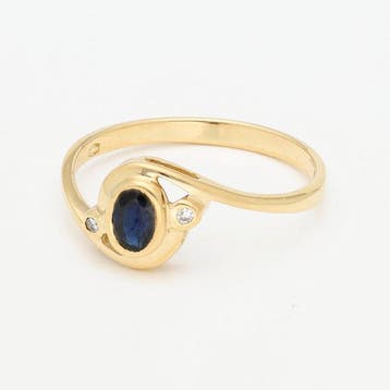 Bague - 18 carats Or jaune Diamant (Naturelle) - Saffier, Handtassen en Accessoires, Ringen, Nieuw