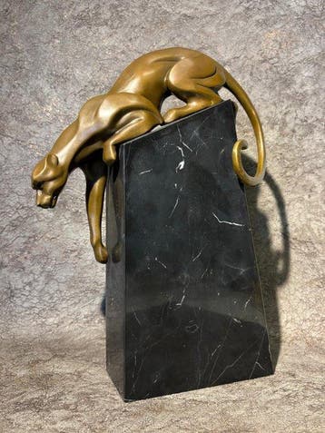 Statue, Exclusief bronzen sculptuur van een panter 35 cm /