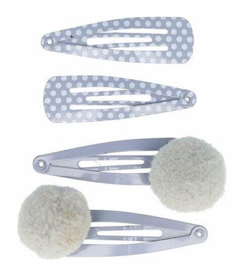 Haarspeld Klikklak 4cm - Pompom - Stippen - Grijs - Set van, Nieuw