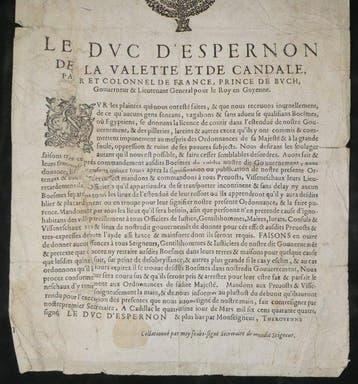 Ordonnance imprimée du duc dÉpernon, gouverneur de Guyenne