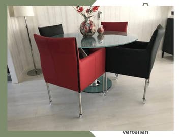 Set van 4 leren kuip eetkamerstoelen - met wieltjes -, Ophalen of Verzenden, Nieuw, Eén
