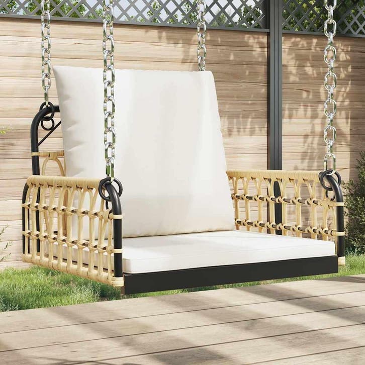 vidaXL Schommelstoel met kussens 63x58x39 cm poly rattan en, Jardin & Terrasse, Ensembles de jardin, Envoi