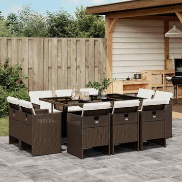 vidaXL 11-delige Tuinset met kussens poly rattan bruin, Verzenden, Nieuw, Tuinset