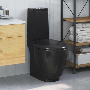 vidaXL Toilet met afvoer achter keramiek zwart, Verzenden, Nieuw