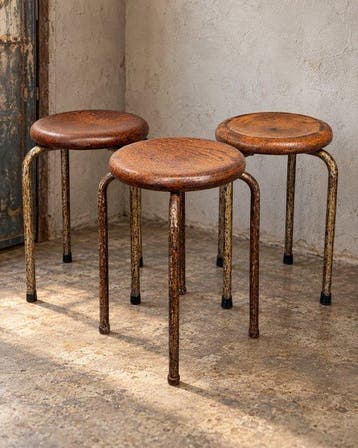 Tabouret - Bois, Métal - Ensemble de trois tabourets