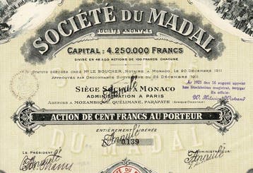 Monaco. - 100 Francs 1911 - Société du Madal (Zonder