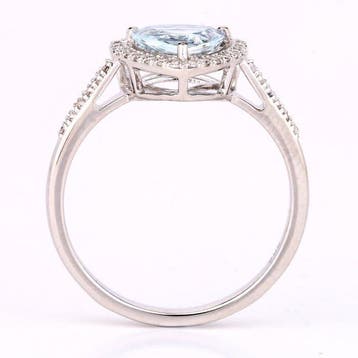 Ring - 14 karaat Witgoud - 0.80ct. tw. Aquamarijn - Diamant, Nieuw