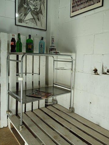 Bijzettafel - Vintage chroom twee-laags rollende trolley -