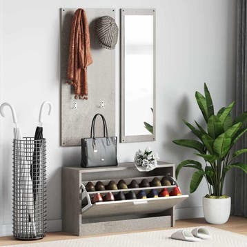 vidaXL Schoenenkastset 3-in-1 bewerkt hout betongrijs, Maison & Meubles, Verzenden