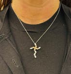Halsketting - 18 karaat Witgoud, Geel goud - 0.32ct. tw. -, Handtassen en Accessoires, Kettingen, Nieuw