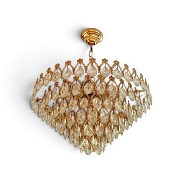 Lampe à suspendre - Laiton, Cristal - Araignée des Larmes, Antiquités & Art