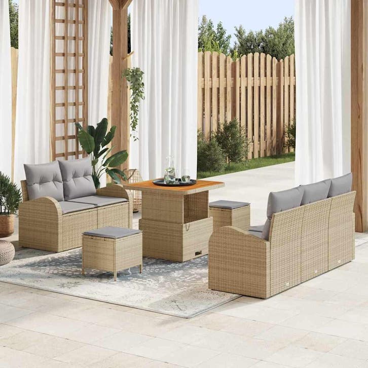 vidaXL Tuinbank Set 8 st 7-Aantal zitplaatsen Beige en, Tuin en Terras, Tuinsets en Loungesets, Nieuw, Verzenden