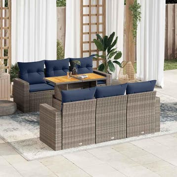 vidaXL 7-delige Loungeset met kussens poly rattan grijs, Verzenden, Nieuw, Loungeset