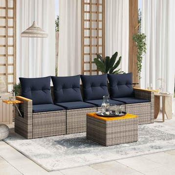 vidaXL 5-delige Loungeset met kussens poly rattan grijs, Verzenden, Nieuw, Loungeset