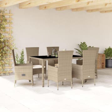 vidaXL 7-delige Tuinset met kussens poly rattan beige, Verzenden, Nieuw, Tuinset
