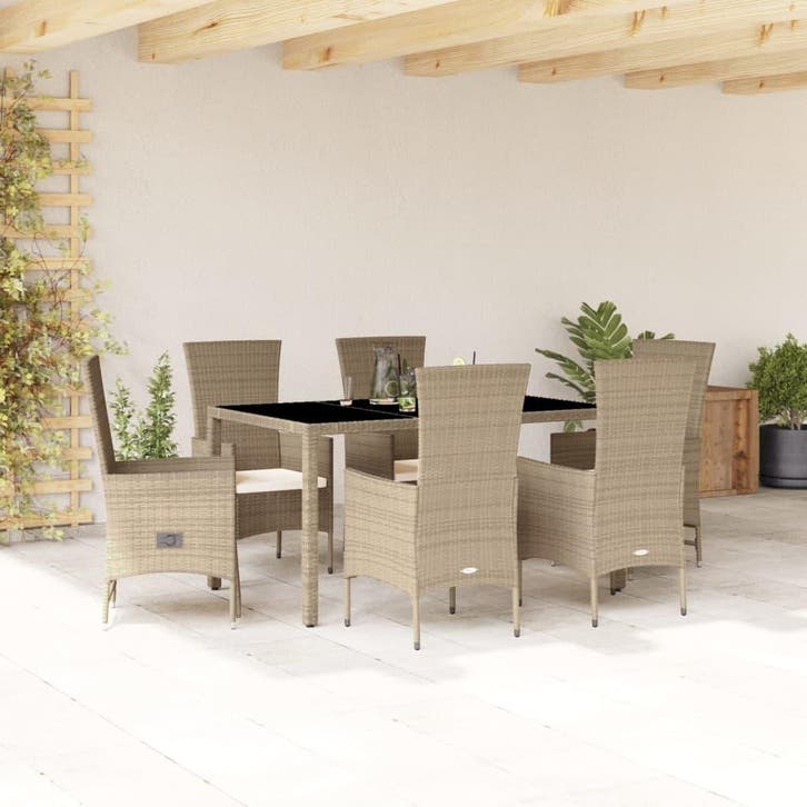 vidaXL 7-delige Tuinset met kussens poly rattan beige, Tuin en Terras, Tuinsets en Loungesets, Tuinset, Nieuw, Verzenden