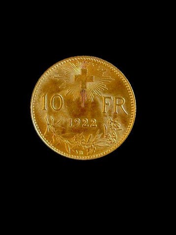 Zwitserland. 10 Francs 1922, Gold Vreneli