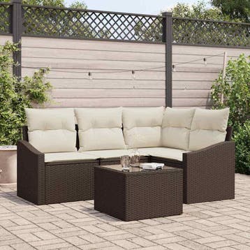 vidaXL Tuinbank Set 5 st Bruin en Crème poly rattan, Verzenden