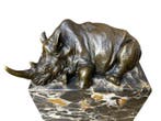 Sculpture, Reclining Rhino - 13 cm - Bronze, Marbre