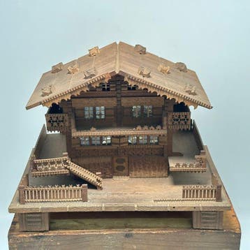 Sculpture, Carved Wood Swiss Chalet Model — Black Forest