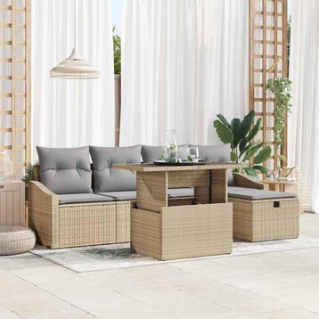 vidaXL Tuinbank Set 6 st Beige poly rattan, Verzenden