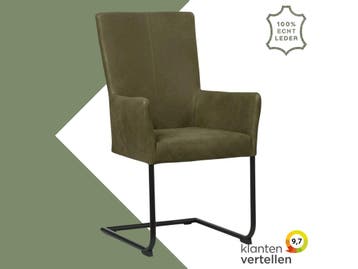 Leren eetkamerstoel Dry met armleuning - Kenia Olive, Huis en Inrichting, Stoelen, Overige kleuren, Nieuw, Leer, Ophalen of Verzenden