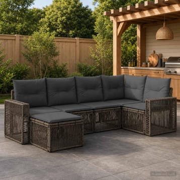 vidaXL Tuinbank Set 6 st Grijs en Donkergrijs poly rattan, Tuin en Terras, Verzenden, Nieuw