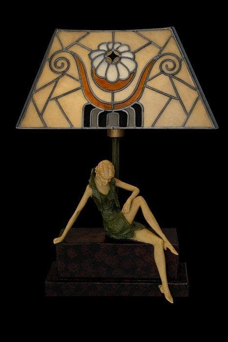 Tafellamp - Glas, Metaal, Brons, Lood, Hars - Stijl van, Antiquités & Art, Curiosités & Brocante